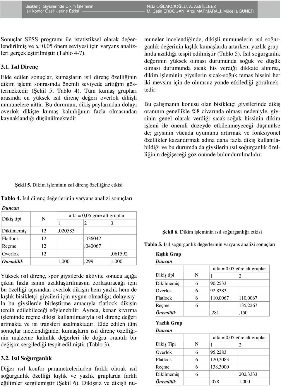 Tüm kumaş grupları arasında en yüksek ısıl direnç değeri overlok dikişli numunelere aittir.