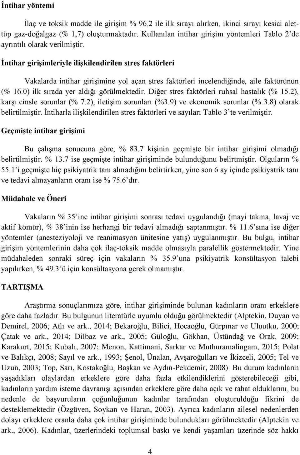 İntihar girişimleriyle ilişkilendirilen stres faktörleri Vakalarda intihar girişimine yol açan stres faktörleri incelendiğinde, aile faktörünün (% 16.0) ilk sırada yer aldığı görülmektedir.