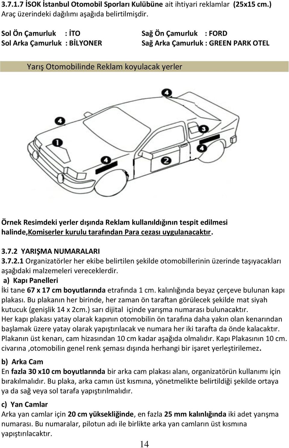 kullanıldığının tespit edilmesi halinde,komiserler kurulu tarafından Para cezası uygulanacaktır. 3.7.2 