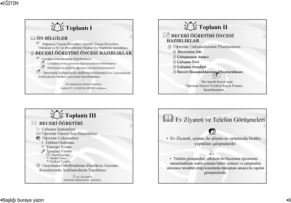 Ödüller Listesi nin hazırlanması Bu toplantıda işlenen konulara ilişkin EV ÇALIŞMALARININ verilmesi.