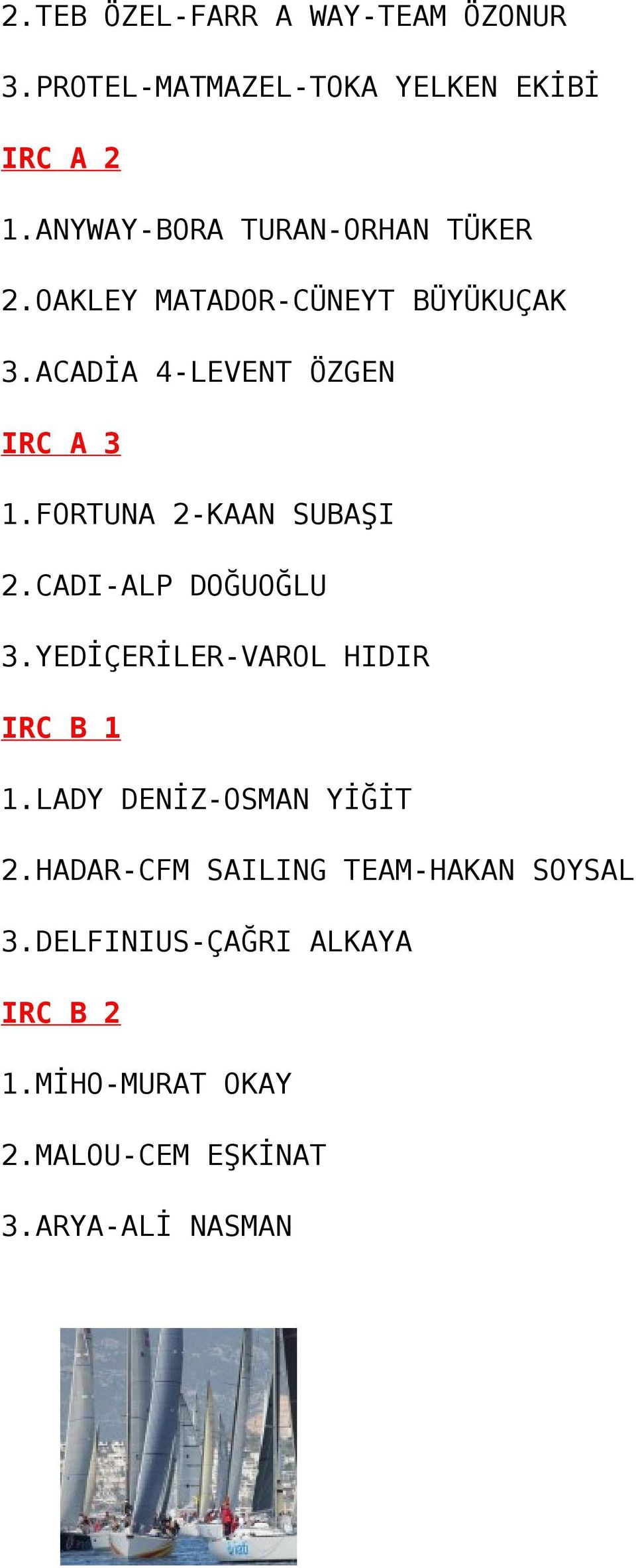 FORTUNA 2-KAAN SUBAŞI 2.CADI-ALP DOĞUOĞLU 3.YEDİÇERİLER-VAROL HIDIR IRC B 1 1.