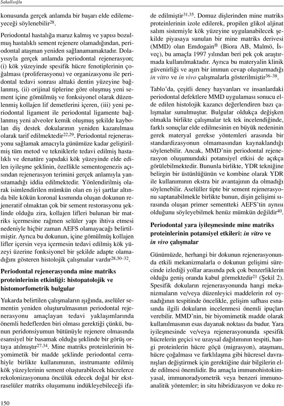 Dolay s yla gerçek anlamda periodontal rejenerasyon; (i) kök yüzeyinde spesifik hücre fenotiplerinin ço- almas (proliferasyonu) ve organizasyonu ile peridontal tedavi sonras alttaki dentin yüzeyine