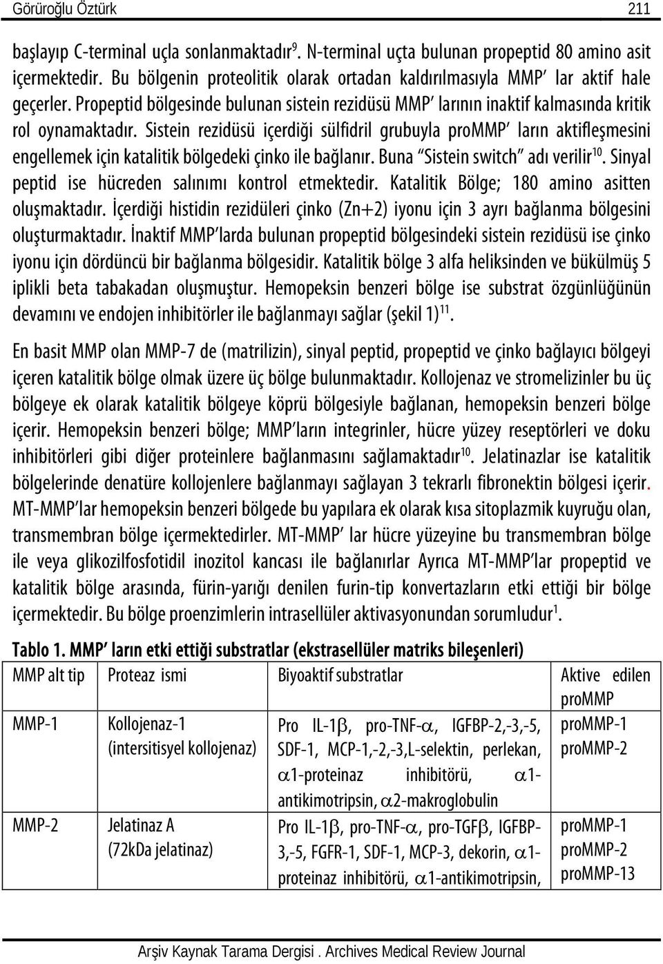 Sistein rezidüsü içerdiği sülfidril grubuyla prommp ların aktifleşmesini engellemek için katalitik bölgedeki çinko ile bağlanır. Buna Sistein switch adı verilir 10.