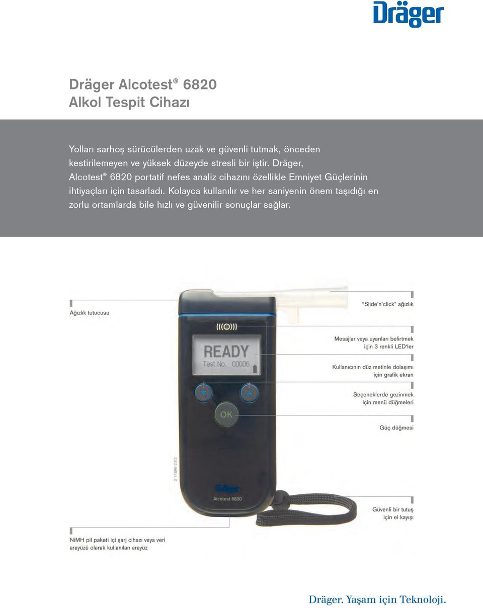 Dräger, Alcotest 6820 portatif nefes analiz cihazını özellikle Emniyet Güçlerinin ihtiyaçları