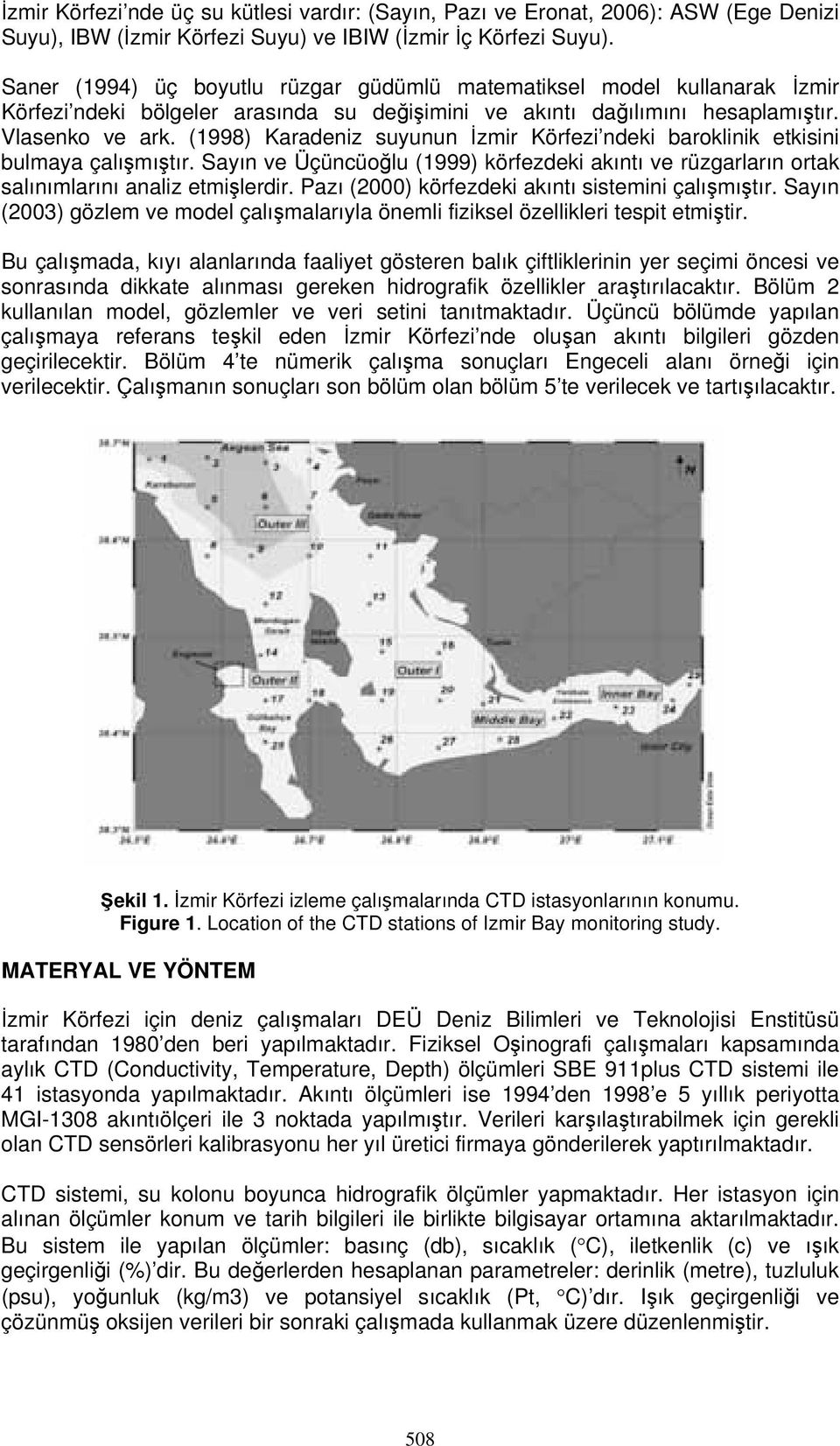 (1998) Karadeniz suyunun İzmir Körfezi ndeki baroklinik etkisini bulmaya çalışmıştır. Sayın ve Üçüncüoğlu (1999) körfezdeki akıntı ve rüzgarların ortak salınımlarını analiz etmişlerdir.