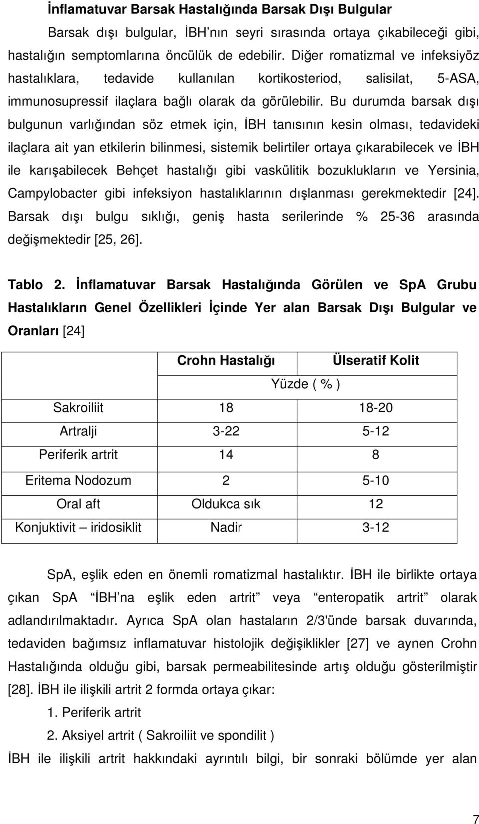 Bu durumda barsak dışı bulgunun varlığından söz etmek için, ĐBH tanısının kesin olması, tedavideki ilaçlara ait yan etkilerin bilinmesi, sistemik belirtiler ortaya çıkarabilecek ve ĐBH ile