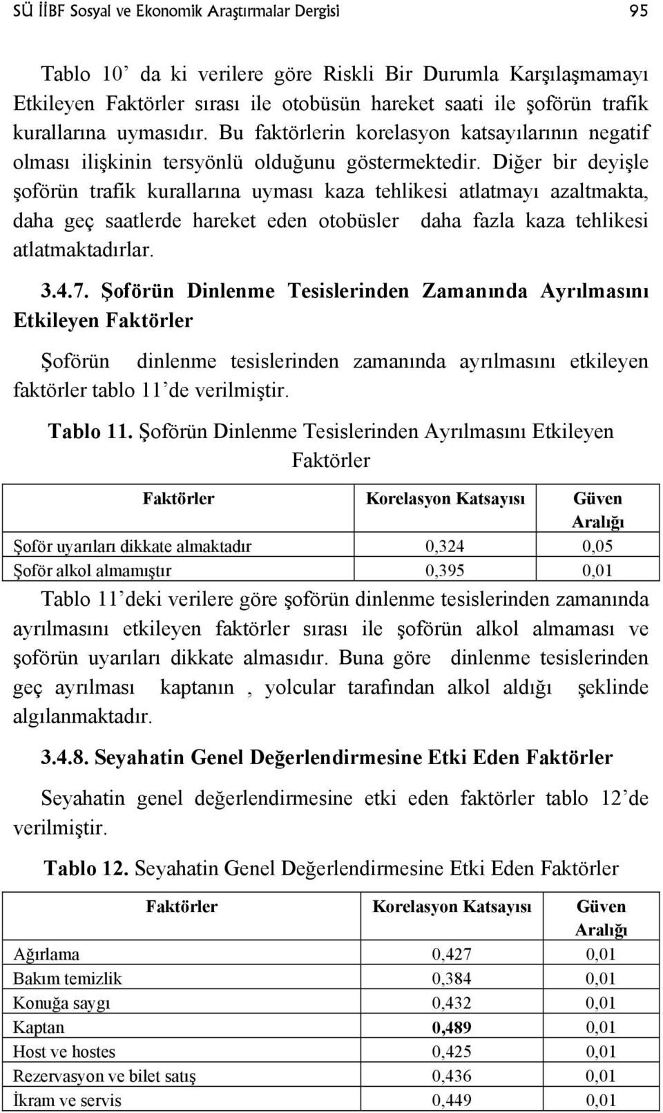 Diğer bir deyişle şoförün trafik kurallarına uyması kaza tehlikesi atlatmayı azaltmakta, daha geç saatlerde hareket eden otobüsler daha fazla kaza tehlikesi atlatmaktadırlar. 3.4.7.