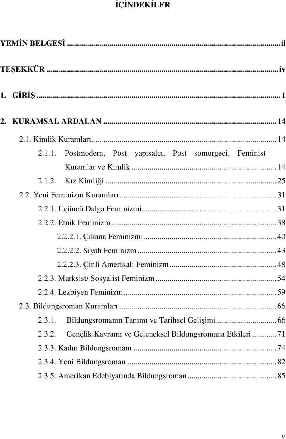 .. 48 2.2.3. Marksist/ Sosyalist Feminizm... 54 2.2.4. Lezbiyen Feminizm... 59 2.3. Bildungsroman Kuramları... 66 2.3.1. Bildungsromanın Tanımı ve Tarihsel Geliimi... 66 2.3.2. Gençlik Kavramı ve Geleneksel Bildungsromana Etkileri.