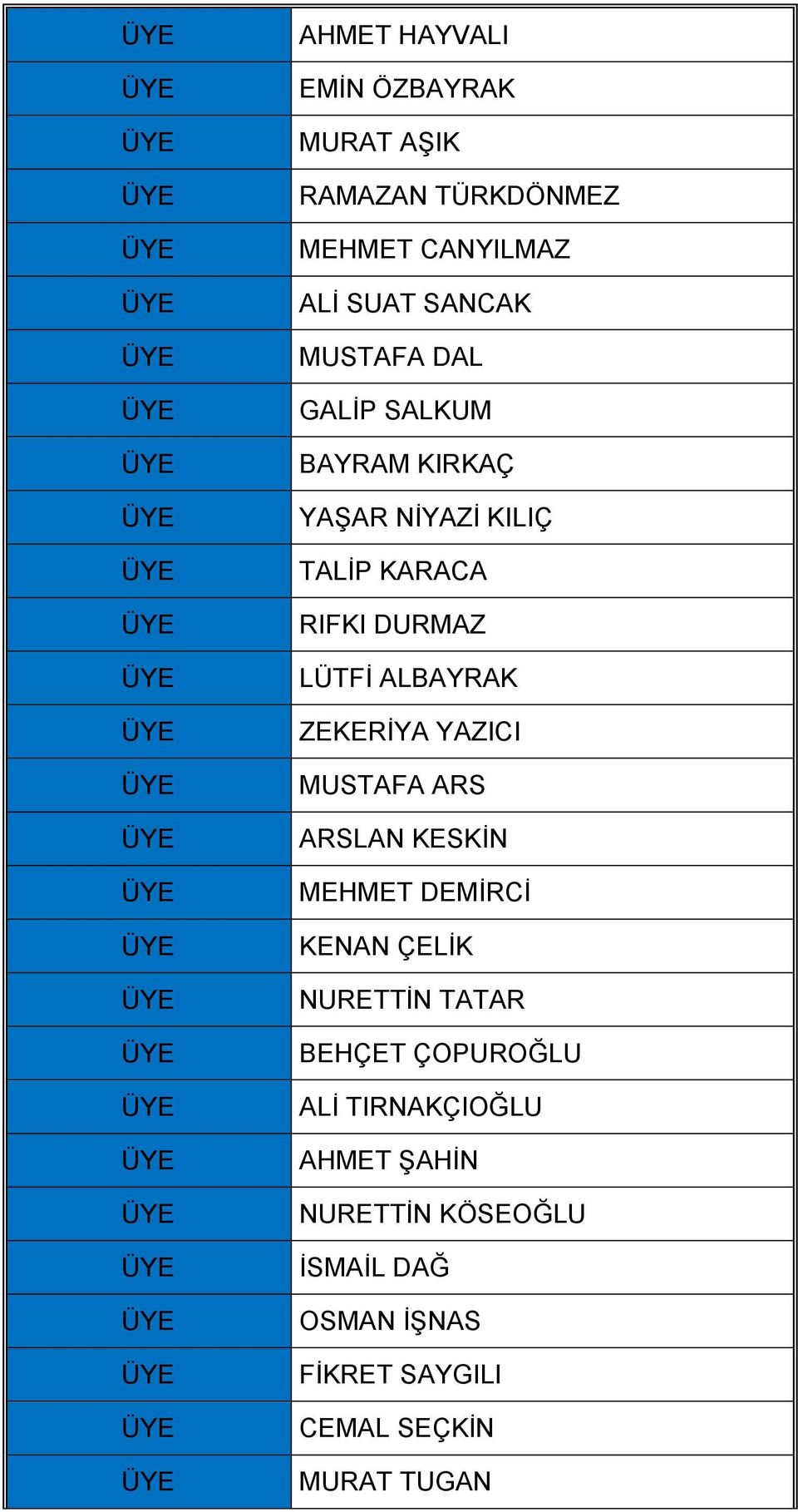 YAZICI MUSTAFA ARS ARSLAN KESKİN MEHMET DEMİRCİ KENAN ÇELİK NURETTİN TATAR BEHÇET ÇOPUROĞLU ALİ