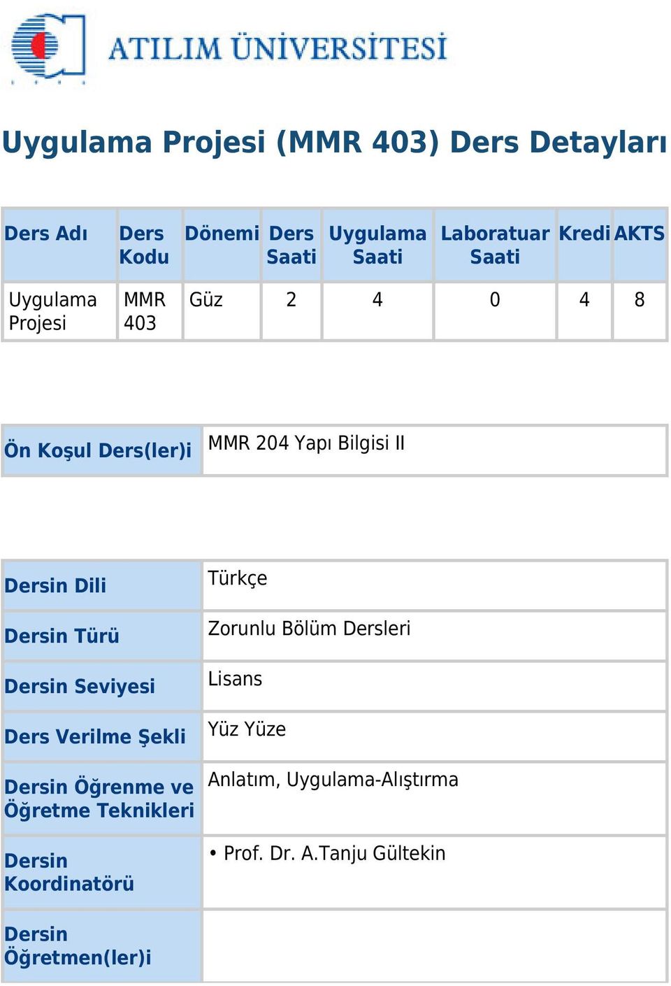 Dersin Türü Dersin Seviyesi Ders Verilme Şekli Dersin Öğrenme ve Öğretme Teknikleri Dersin Koordinatörü Türkçe