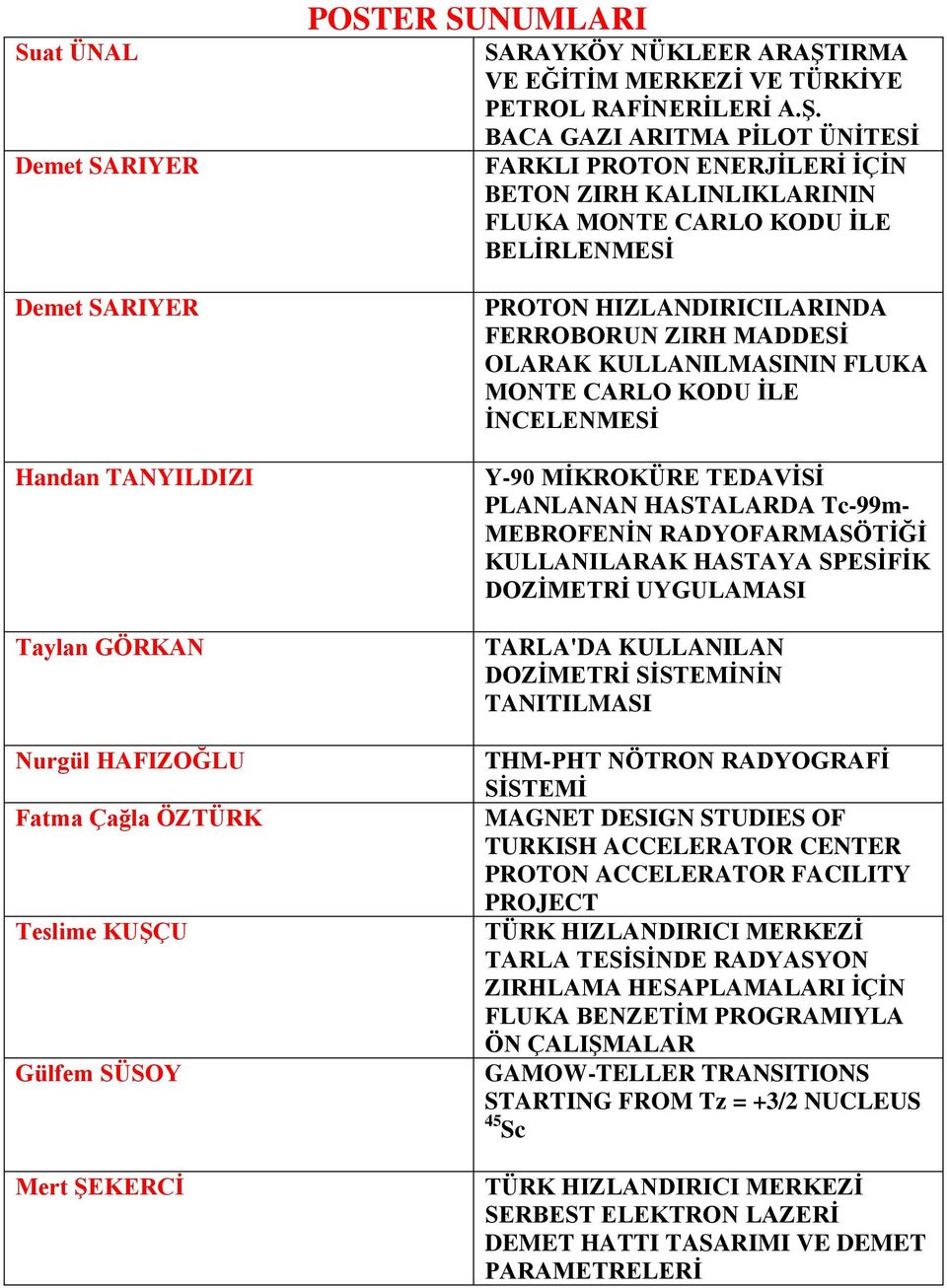 BACA GAZI ARITMA PİLOT ÜNİTESİ FARKLI PROTON ENERJİLERİ İÇİN BETON ZIRH KALINLIKLARININ FLUKA MONTE CARLO KODU İLE BELİRLENMESİ PROTON HIZLANDIRICILARINDA FERROBORUN ZIRH MADDESİ OLARAK