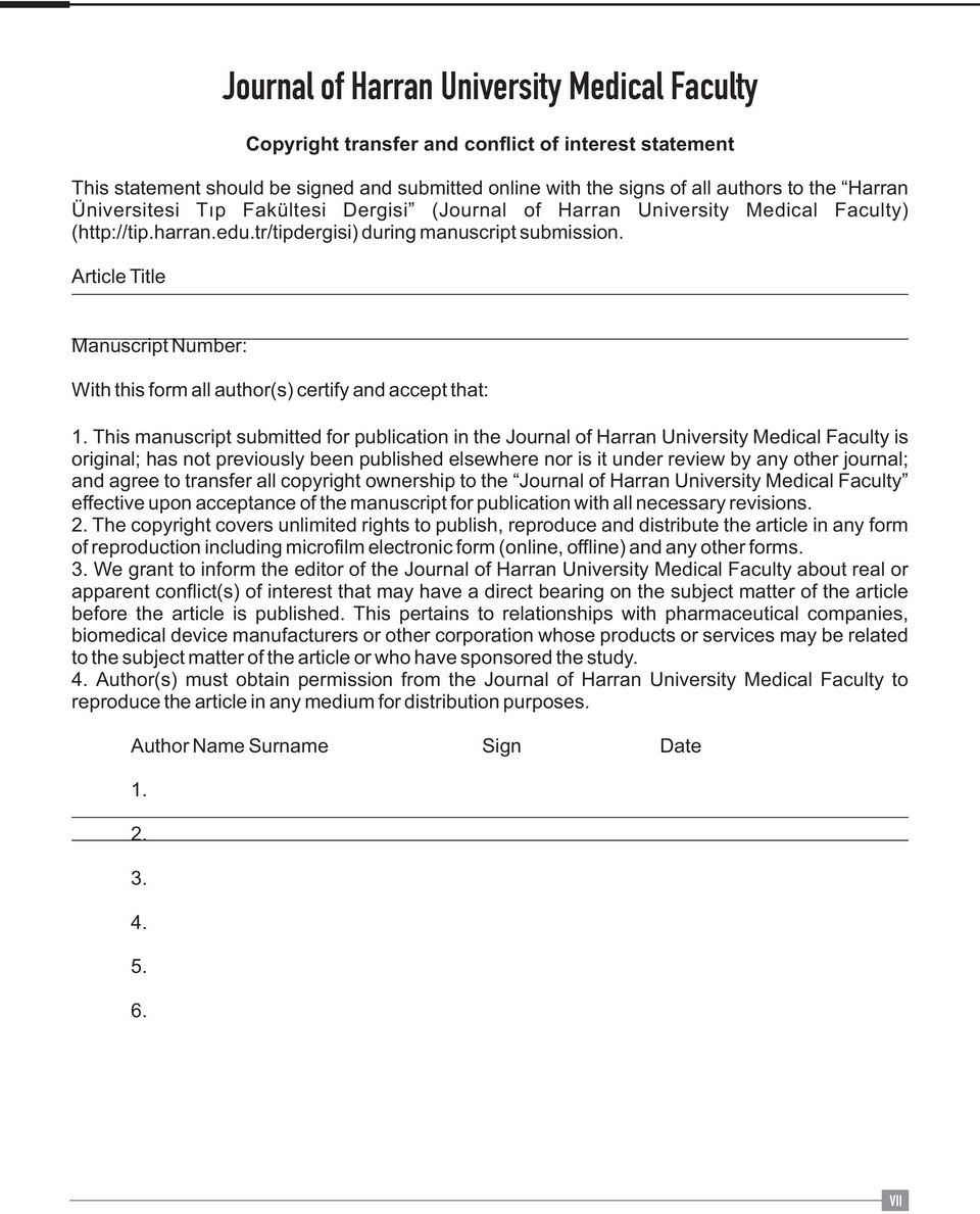 Article Title Journal of Harran University Medical Faculty Manuscript Number: With this form all author(s) certify and accept that: 1.