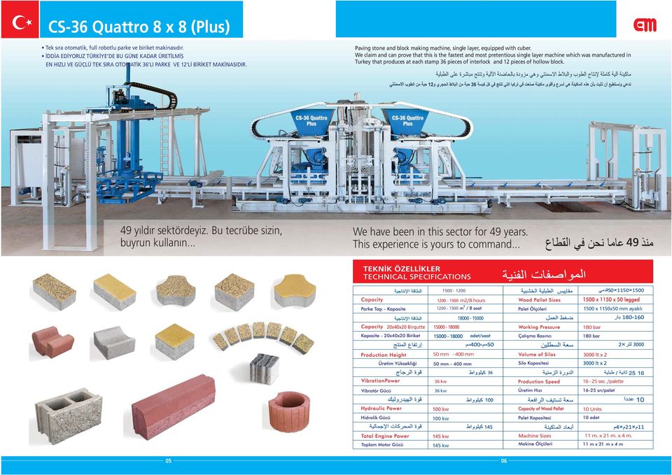 Paving stone and block making machine, single layer, equipped with cuber.