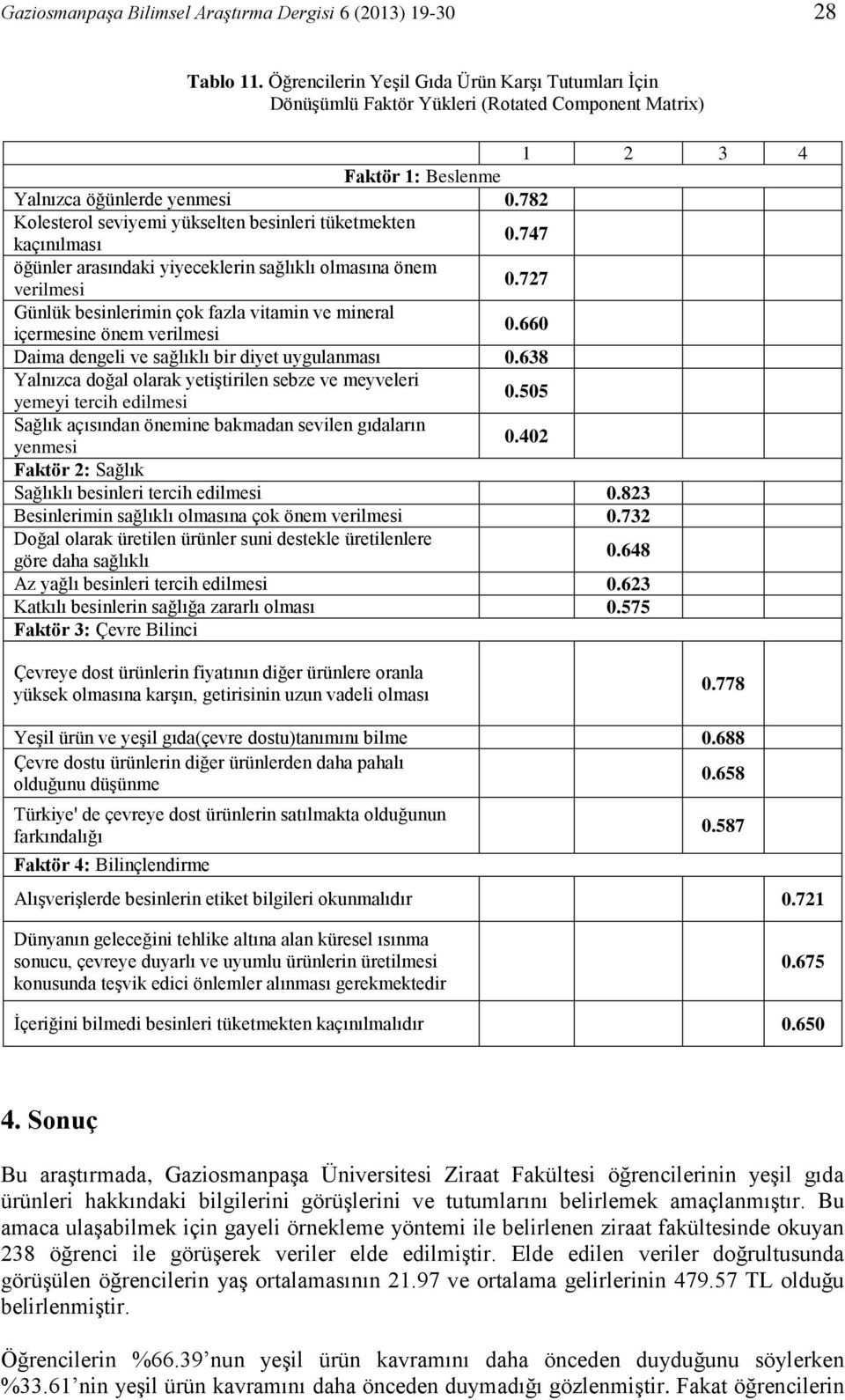 782 Kolesterol seviyemi yükselten besinleri tüketmekten kaçınılması 0.747 öğünler arasındaki yiyeceklerin sağlıklı olmasına önem verilmesi 0.