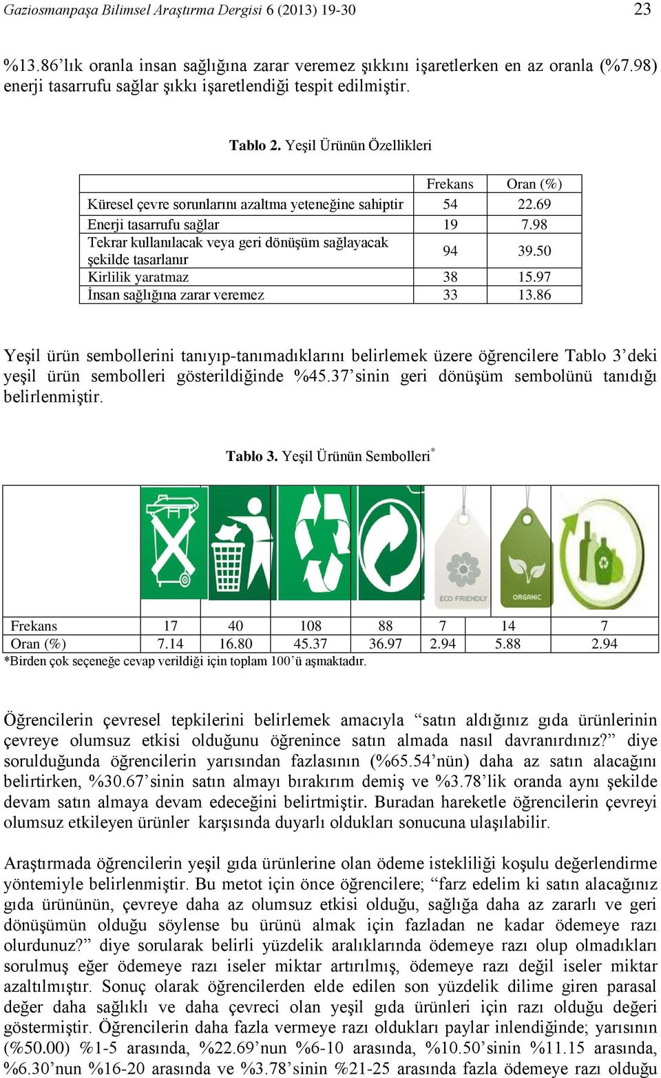 69 Enerji tasarrufu sağlar 19 7.98 Tekrar kullanılacak veya geri dönüşüm sağlayacak şekilde tasarlanır 94 39.50 Kirlilik yaratmaz 38 15.97 İnsan sağlığına zarar veremez 33 13.