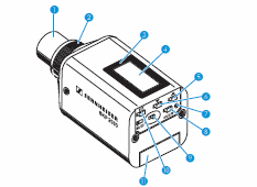 SKP 2000 TELSĐZ Verici Kullanımı 1- Mikrofon girişi XLR-3 Dişi 2- Mekanik kilitleme halkası 3- Đnfra-red arabirim.