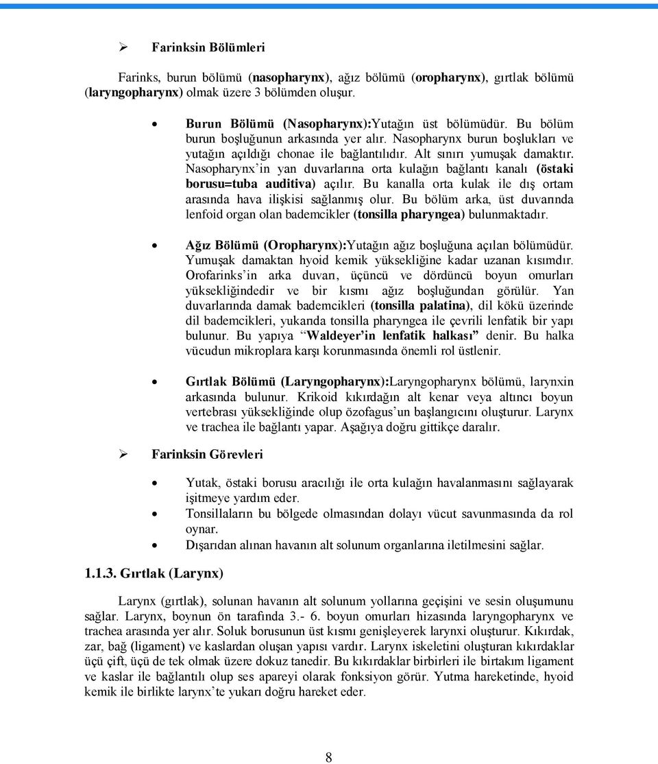 Nasopharynx in yan duvarlarına orta kulağın bağlantı kanalı (östaki borusu=tuba auditiva) açılır. Bu kanalla orta kulak ile dıģ ortam arasında hava iliģkisi sağlanmıģ olur.