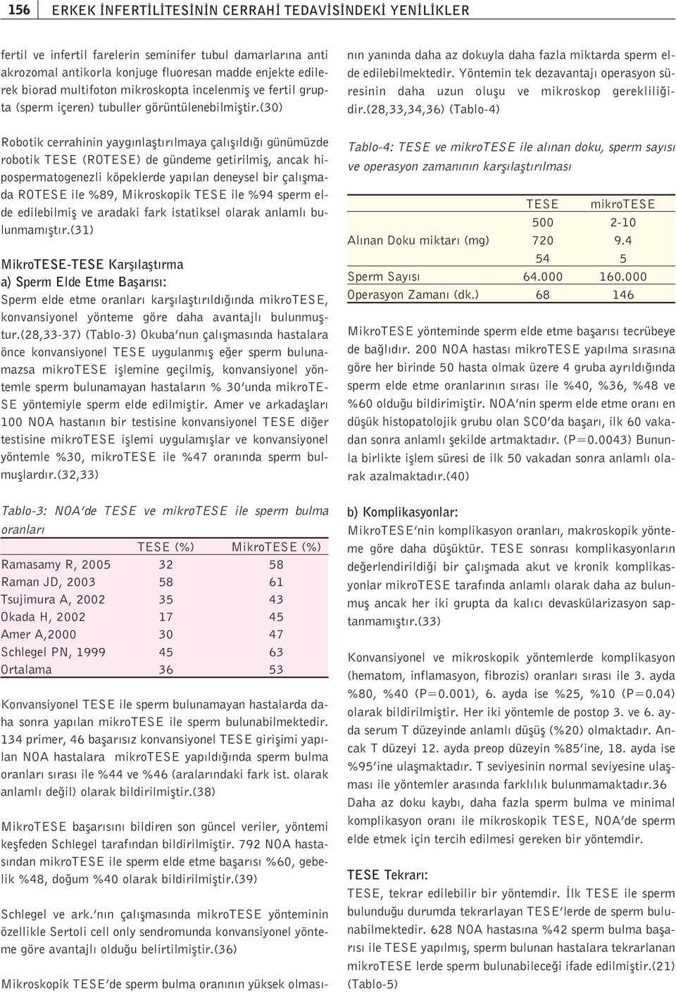 (30) Robotik cerrahinin yayg nlaflt r lmaya çal fl ld günümüzde robotik TESE (ROTESE) de gündeme getirilmifl, ancak hipospermatogenezli köpeklerde yap lan deneysel bir çal flmada ROTESE ile %89,