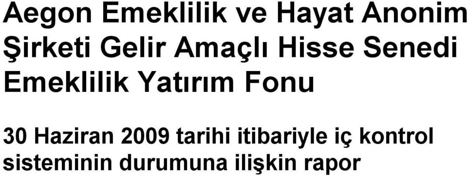 Yatırım Fonu 30 Haziran 2009 tarihi