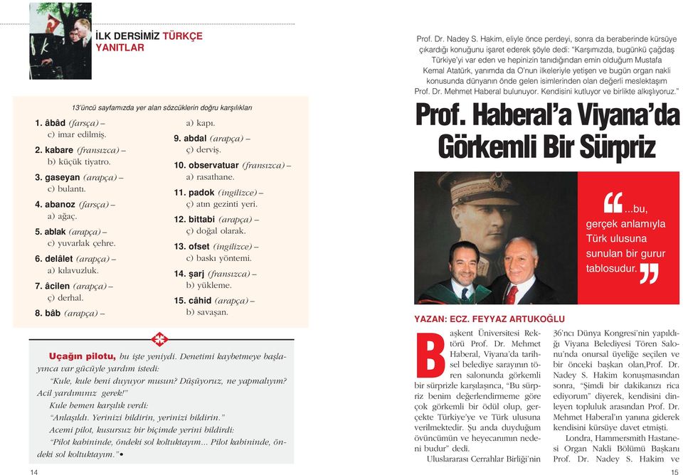 10. observatuar (frans zca) a) rasathane. 11. padok (ingilizce) ç) at n gezinti yeri. 12. bittabi (arapça) ç) do al olarak. 13. ofset (ingilizce) c) bask yöntemi. 14. flarj (frans zca) b) yükleme. 15.