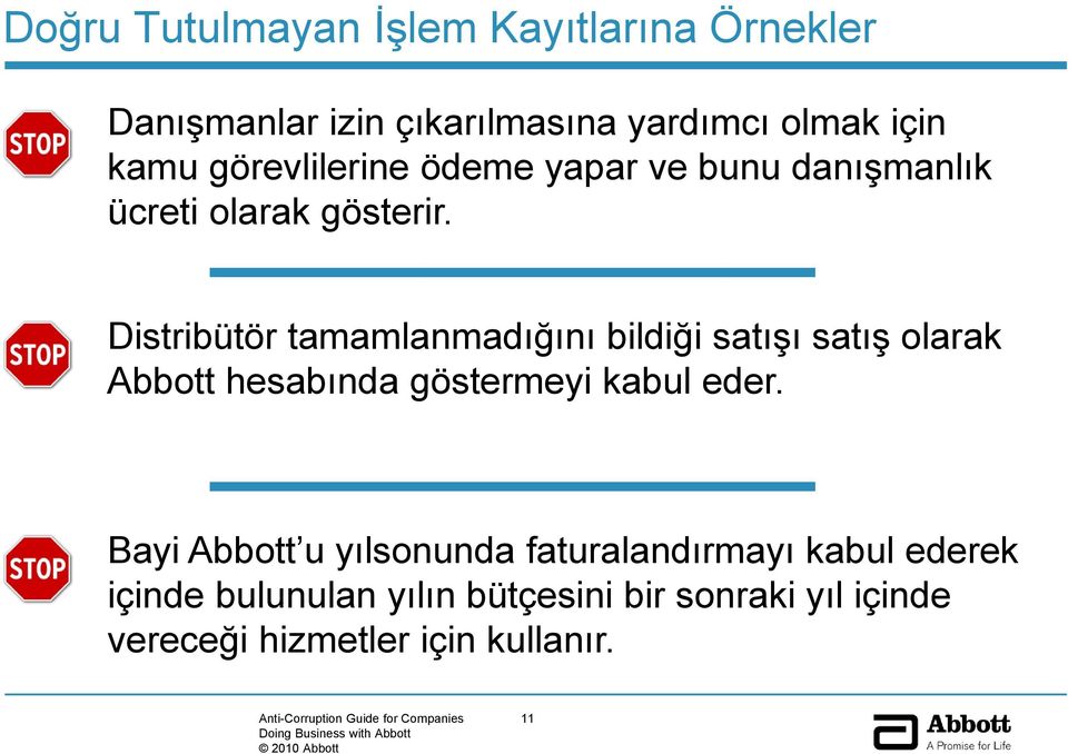 Distribütör tamamlanmadığını bildiği satışı satış olarak Abbott hesabında göstermeyi kabul eder.