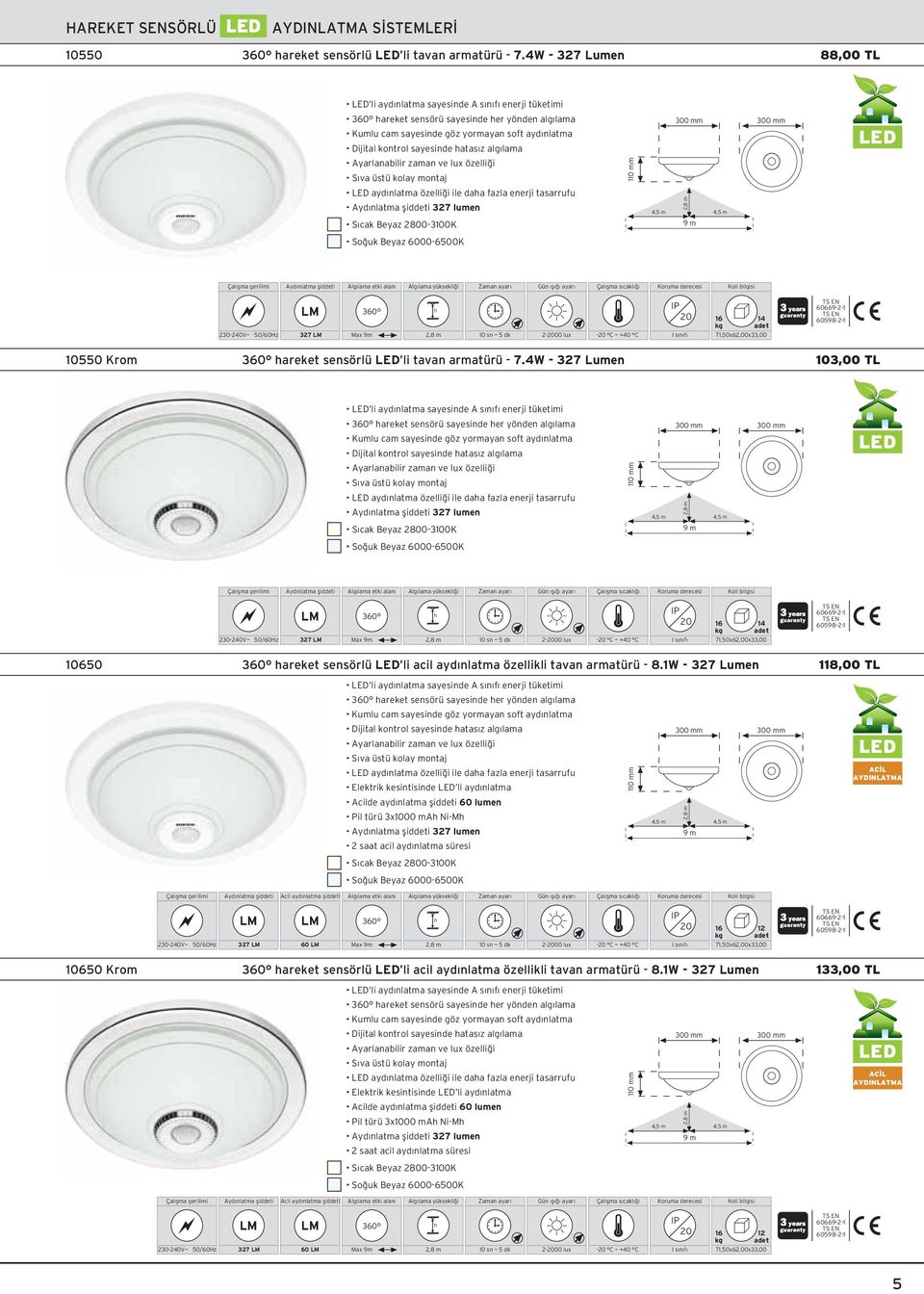 lama 110 mm aydınlatma özelli i ile daa fazla enerji tasarrufu 37 lumen S cak Beyaz 003100K So uk Beyaz 60006500K 16 14 606691 60591 3040V~ 50/60Hz 37 00 lux C ~ +40 C 71,50x6,00x33,00 10550 Krom