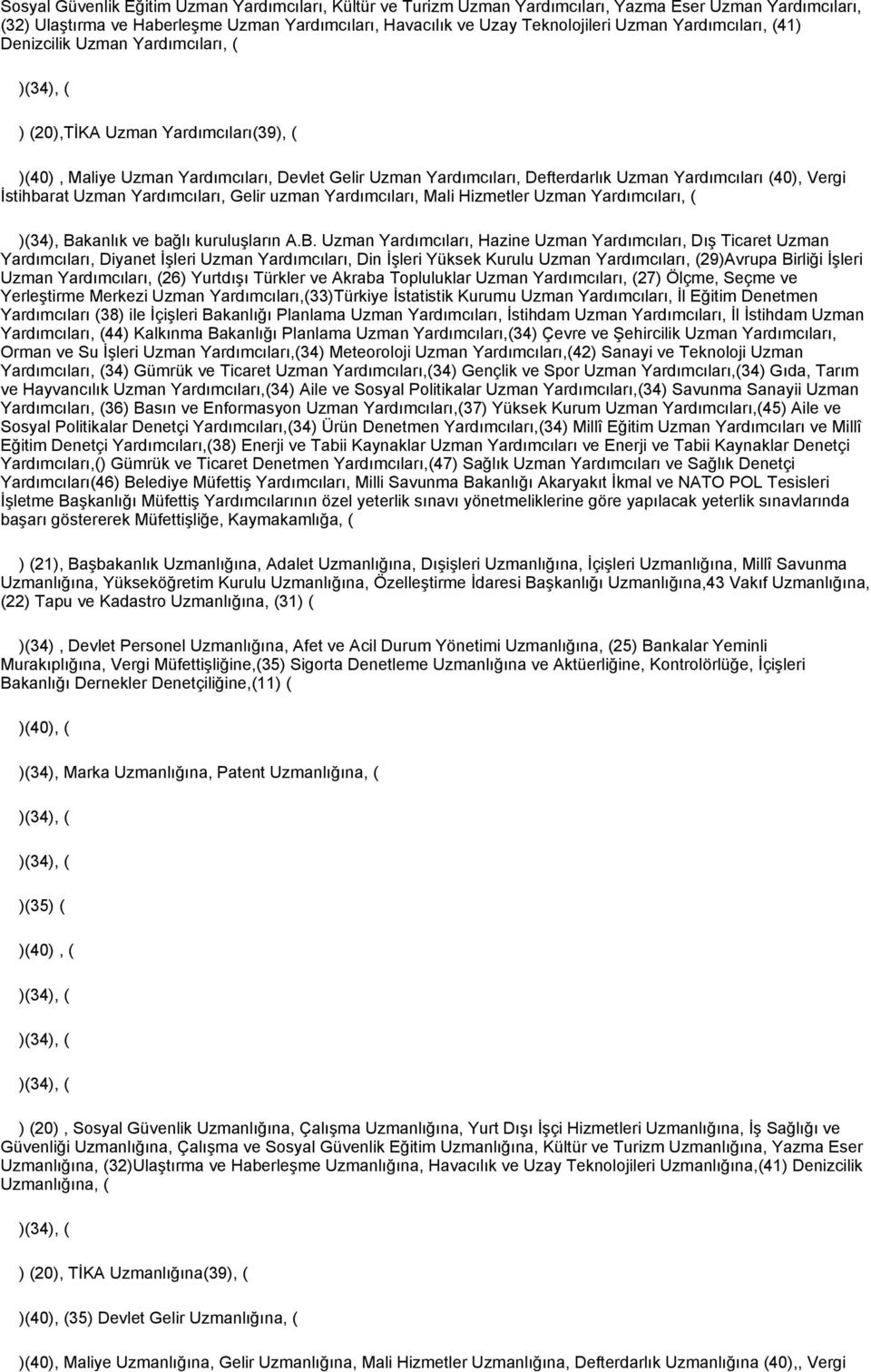 (40), Vergi Đstihbarat Uzman Yardımcıları, Gelir uzman Yardımcıları, Mali Hizmetler Uzman Yardımcıları, ( )(34), Ba