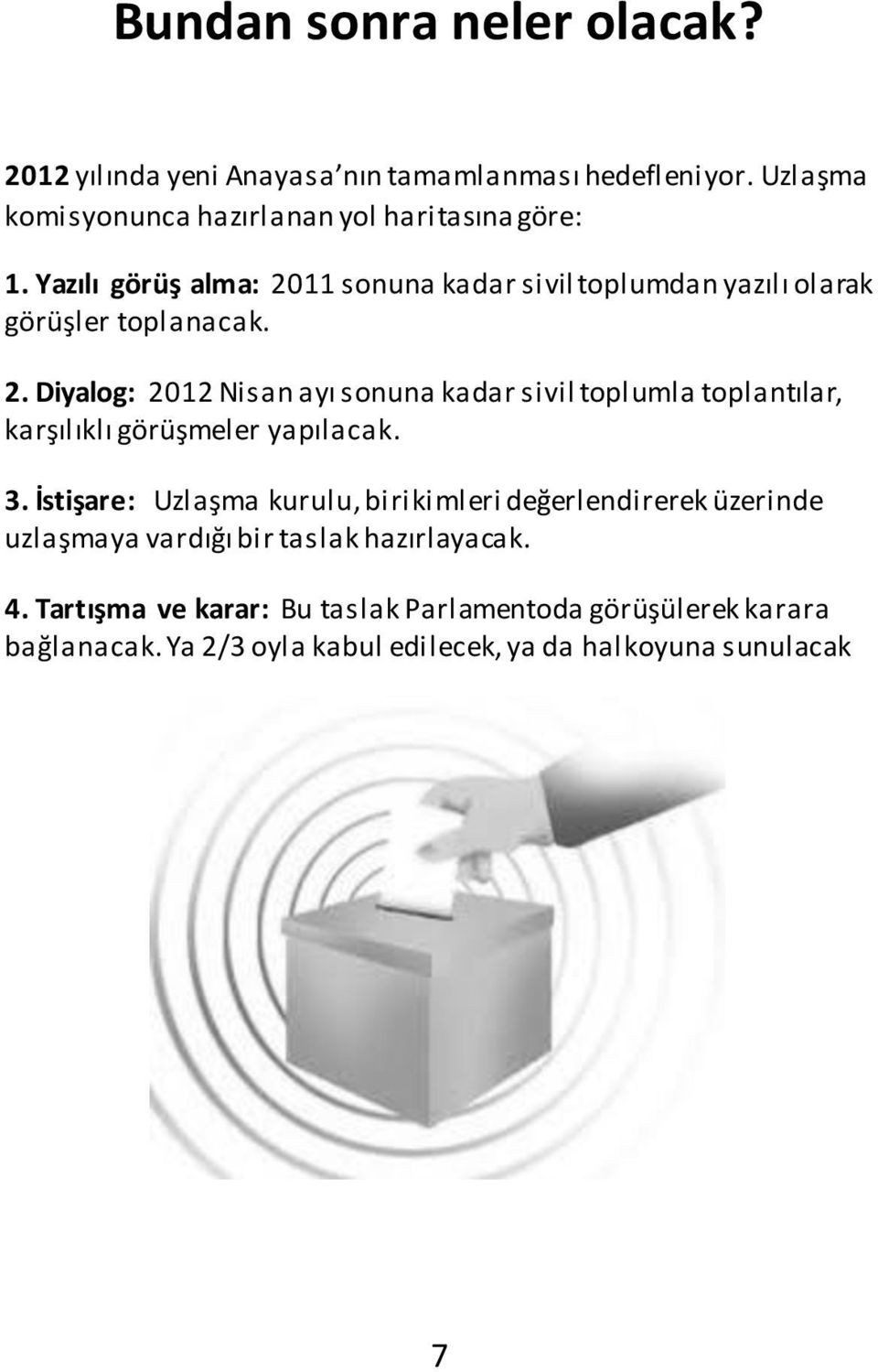 3. İstişare: Uzlaşma kurulu, birikimleri değerlendirerek üzerinde uzlaşmaya vardığı bir taslak hazırlayacak. 4.