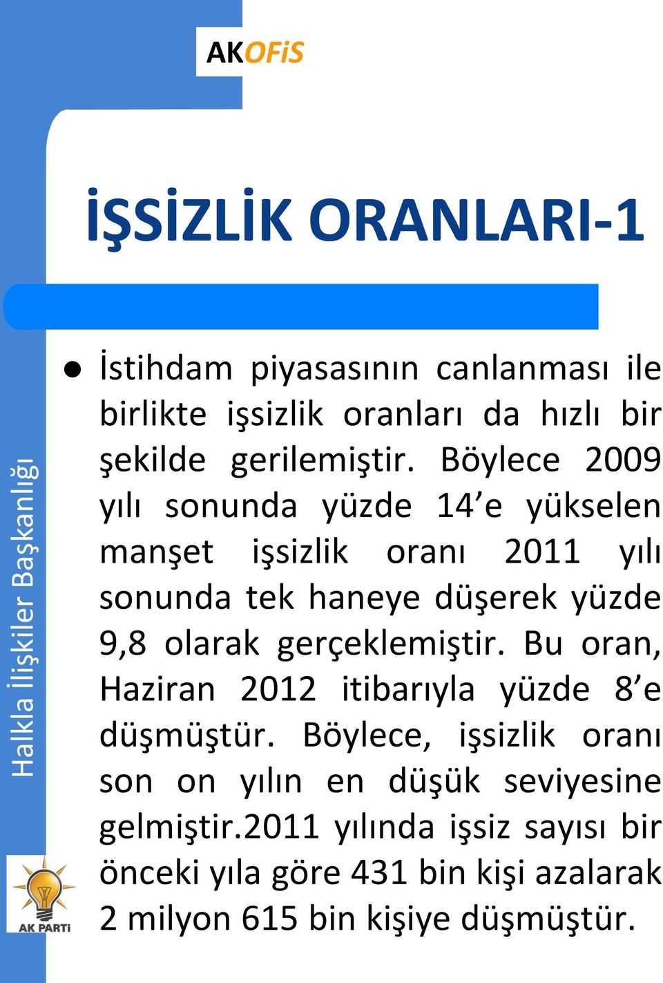 olarak gerçeklemiştir. Bu oran, Haziran 2012 itibarıyla yüzde 8 e düşmüştür.