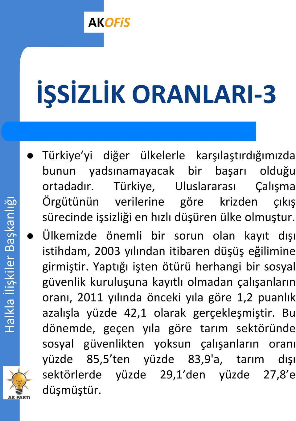 Ülkemizde önemli bir sorun olan kayıt dışı istihdam, 2003 yılından itibaren düşüş eğilimine girmiştir.