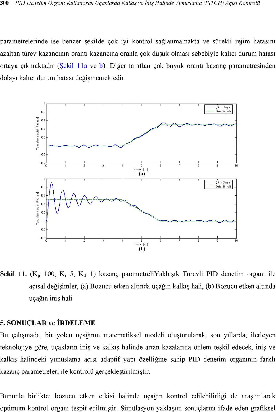 Diğer taraftan çok büyük orantı kazanç parametresinden dolayı kalıcı durum hatası değişmemektedir. Şekil 11.