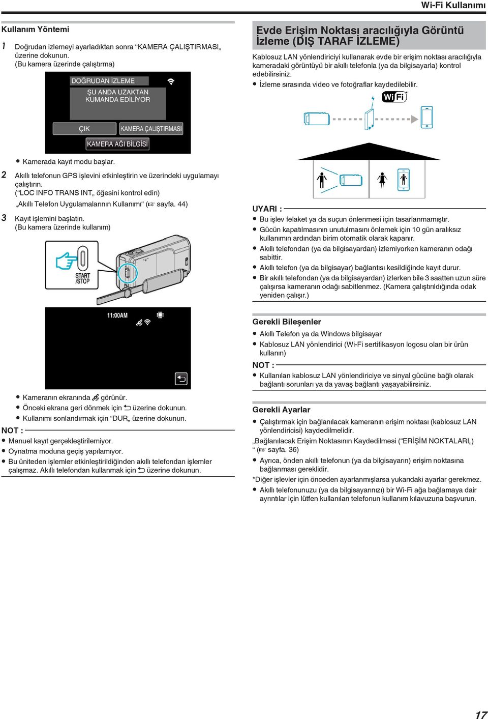 kaydedilebilir 0 Kamerada kayıt modu başlar 2 Akıllı telefonun GPS işlevini etkinleştirin ve üzerindeki uygulamayı çalıştırın ( LOC INFO TRANS INT öğesini kontrol edin) Akıllı Telefon Uygulamalarının