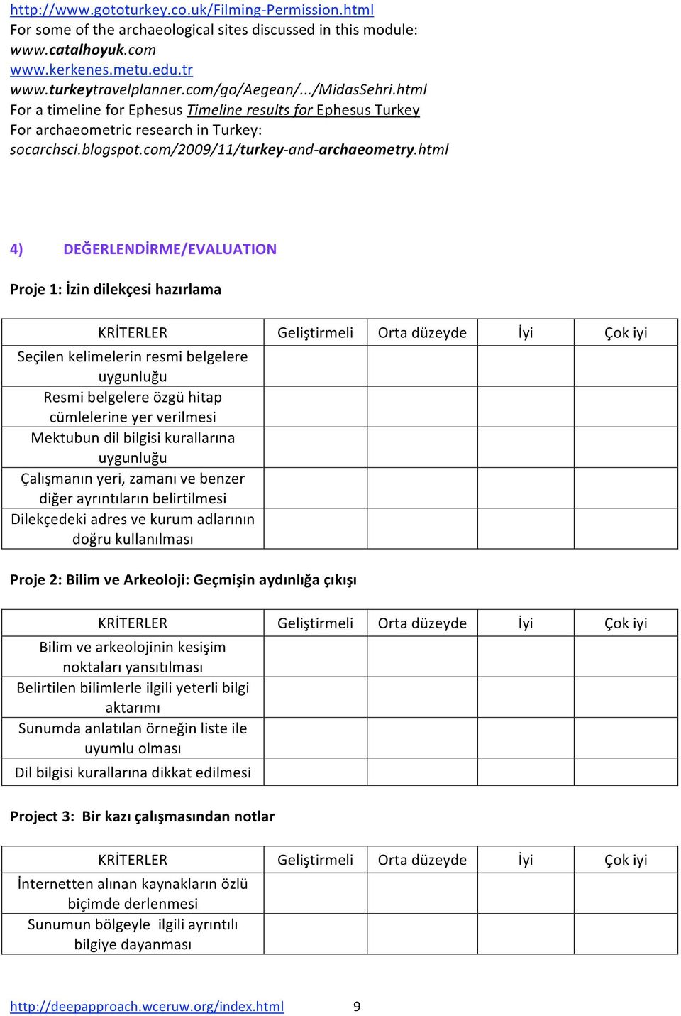 html 4) DEĞERLENDİRME/EVALUATION Proje1:İzindilekçesihazırlama KRİTERLER Geliştirmeli Ortadüzeyde İyi Çokiyi Seçilenkelimelerinresmibelgelere uygunluğu Resmibelgelereözgühitap cümlelerineyerverilmesi