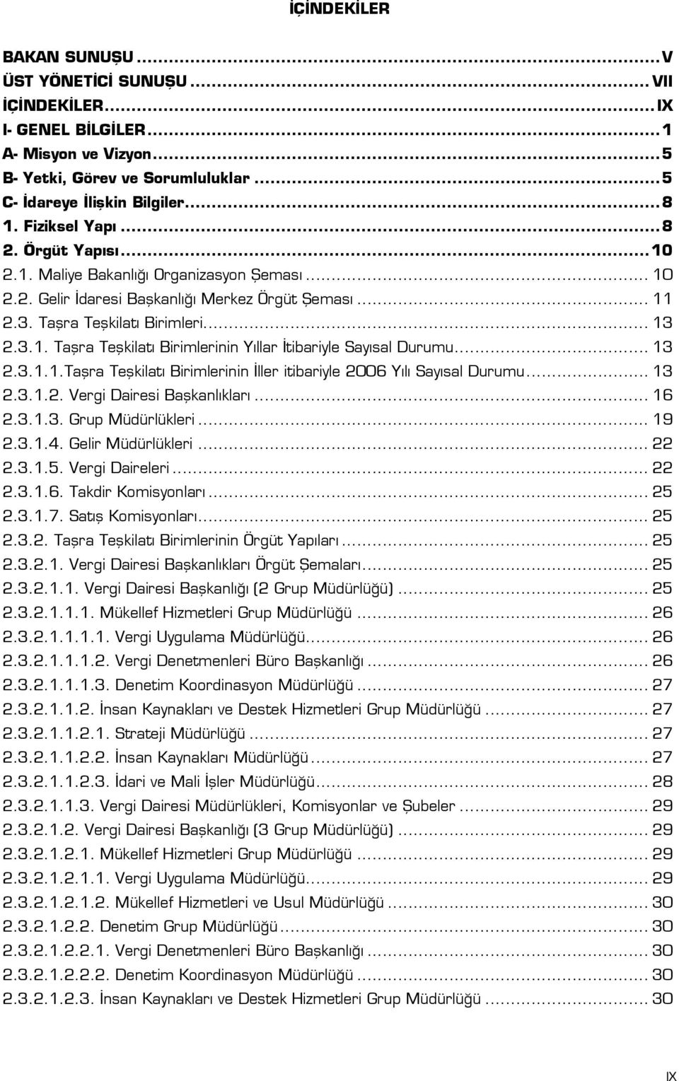 .. 13 2.3.1.1.Taşra Teşkilatı Birimlerinin İller itibariyle Yılı Sayısal Durumu... 13 2.3.1.2. Vergi Dairesi Başkanlıkları... 16 2.3.1.3. Grup Müdürlükleri... 19 2.3.1.4. Gelir Müdürlükleri... 22 2.3.1.5.