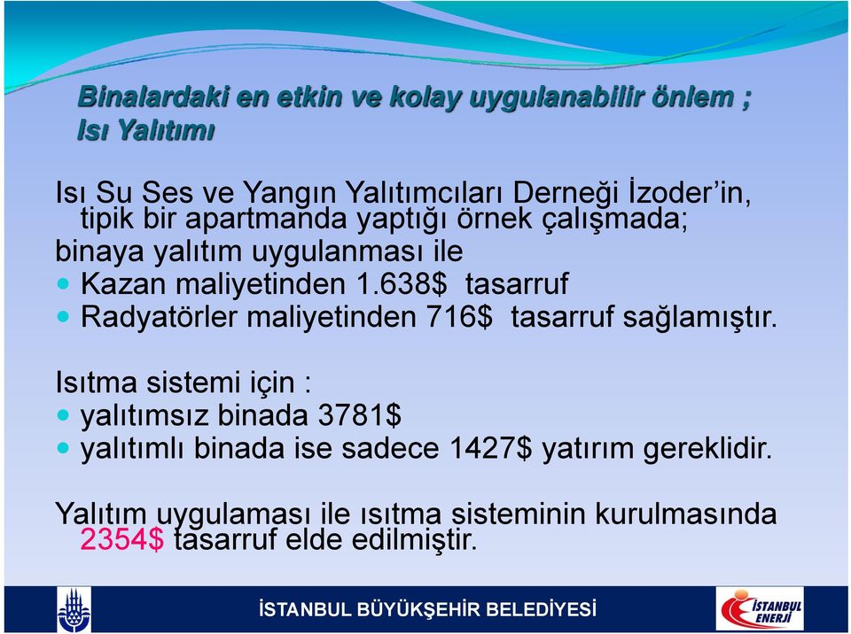 638$ tasarruf Radyatörler maliyetinden 716$ tasarruf sağlamıştır.