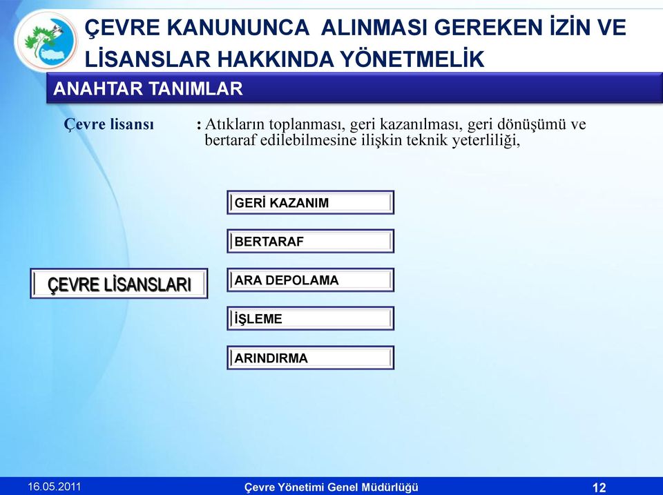 edilebilmesine ilişkin teknik yeterliliği, GERĠ KAZANIM BERTARAF ÇEVRE