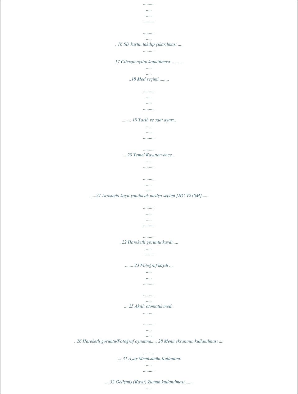 . 21 Arasında kayıt yapılacak medya seçimi [HC-V210M]. 22 Hareketli görüntü kaydı..... 23 Fotoğraf kaydı.
