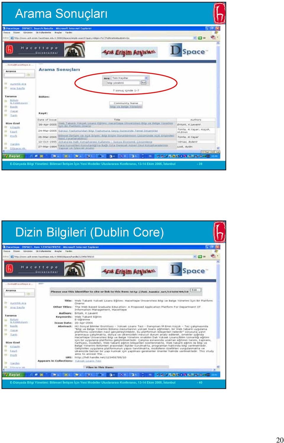 Bilgileri (Dublin Core) E-Dünyada Bilgi Yönetimi: Bilimsel İletişim