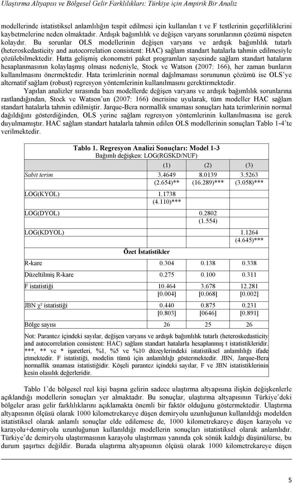 Bu sorunlar OLS modellerinin değişen varyans ve ardışık bağımlılık tutarlı (heteroskedasticity and autocorrelation consistent: HAC) sağlam standart hatalarla tahmin edilmesiyle çözülebilmektedir.