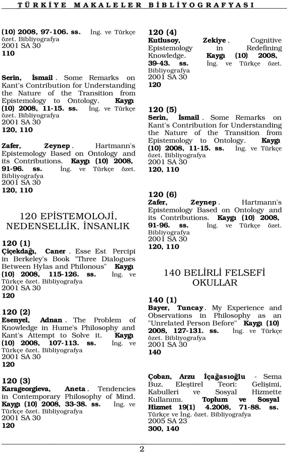 Esse Est Percipi in Berkeley's Book "Three Dialogues Between Hylas and Philonous" Kayg (10) 2008, 115-126. ss. ng. ve Türkçe özet. 2001 SA 30 120 120 (2) Esenyel, Adnan.