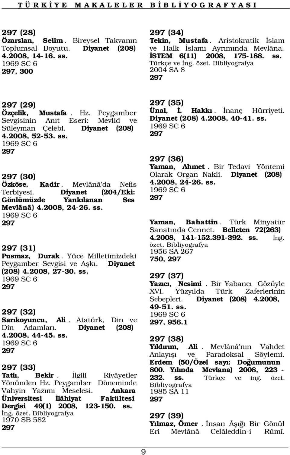 Mevlânâ'da Nefis Terbiyesi. Diyanet (204/Eki: Gönlümüzde Yank lanan Ses Mevlânâ) 4.2008, 24-26. ss. 1969 SC 6 297 297 (35) Ünal,. Hakk. nanç Hürriyeti. Diyanet (208) 4.2008, 40-41. ss. 1969 SC 6 297 297 (36) Yaman, Ahmet.