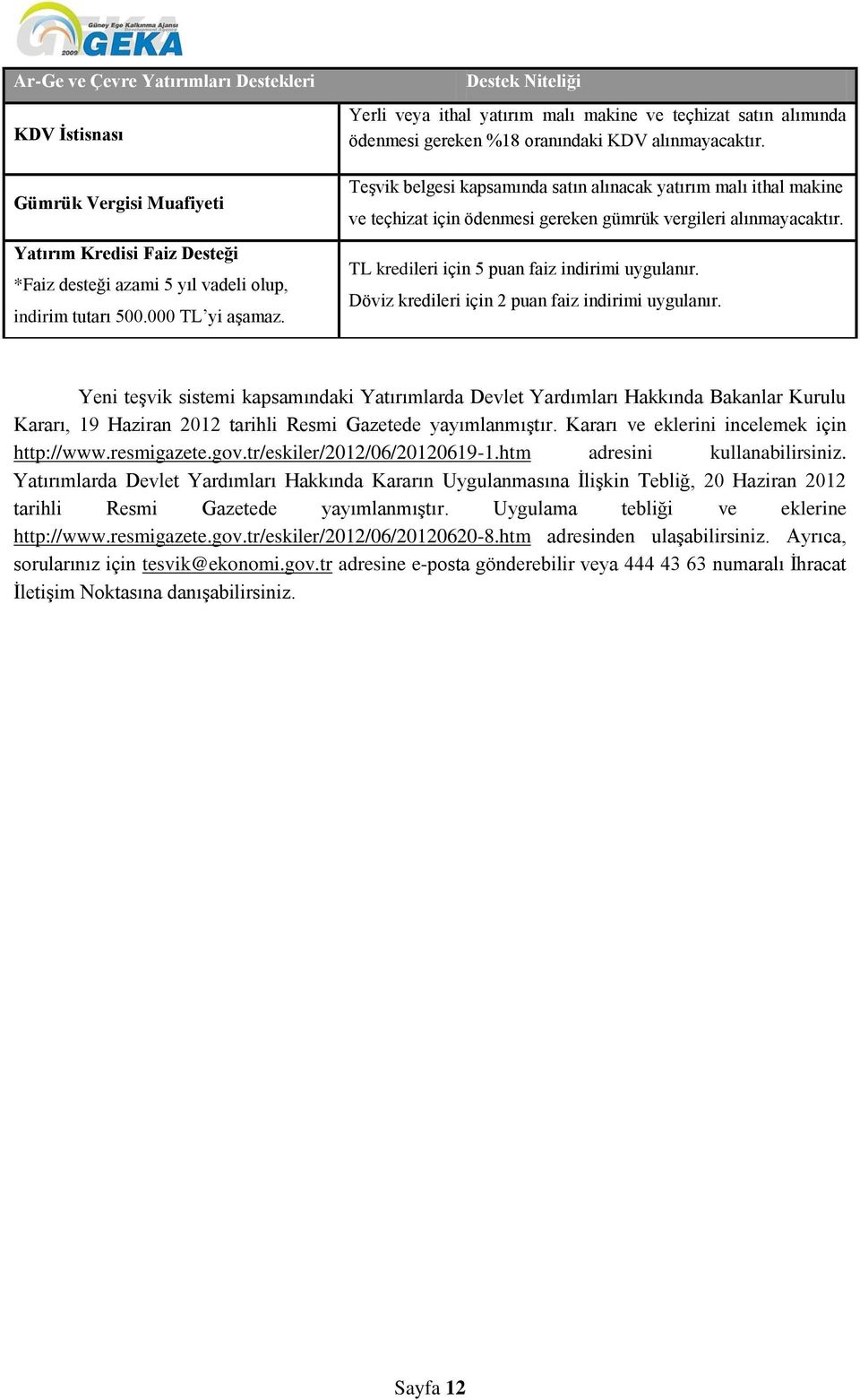 Teşvik belgesi kapsamında satın alınacak yatırım malı ithal makine ve teçhizat için ödenmesi gereken gümrük vergileri alınmayacaktır. TL kredileri için 5 puan faiz indirimi uygulanır.