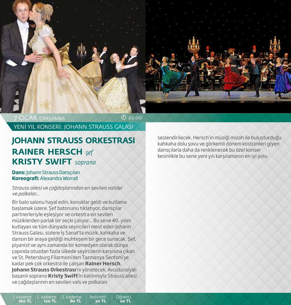 Dans: Johann Strauss Dansçıları Koreografi: Alexandra Worrall Strauss ailesi ve çağdaşlarından en sevilen valsler ve polkalar... Bir balo salonu hayal edin, konuklar geldi ve kutlama başlamak üzere.