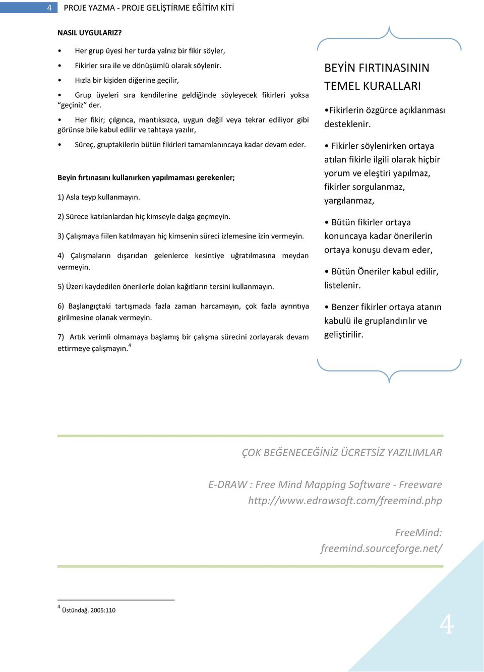 Her fikir; çılgınca, mantıksızca, uygun değil veya tekrar ediliyor gibi görünse bile kabul edilir ve tahtaya yazılır, Süreç, gruptakilerin bütün fikirleri tamamlanıncaya kadar devam eder.