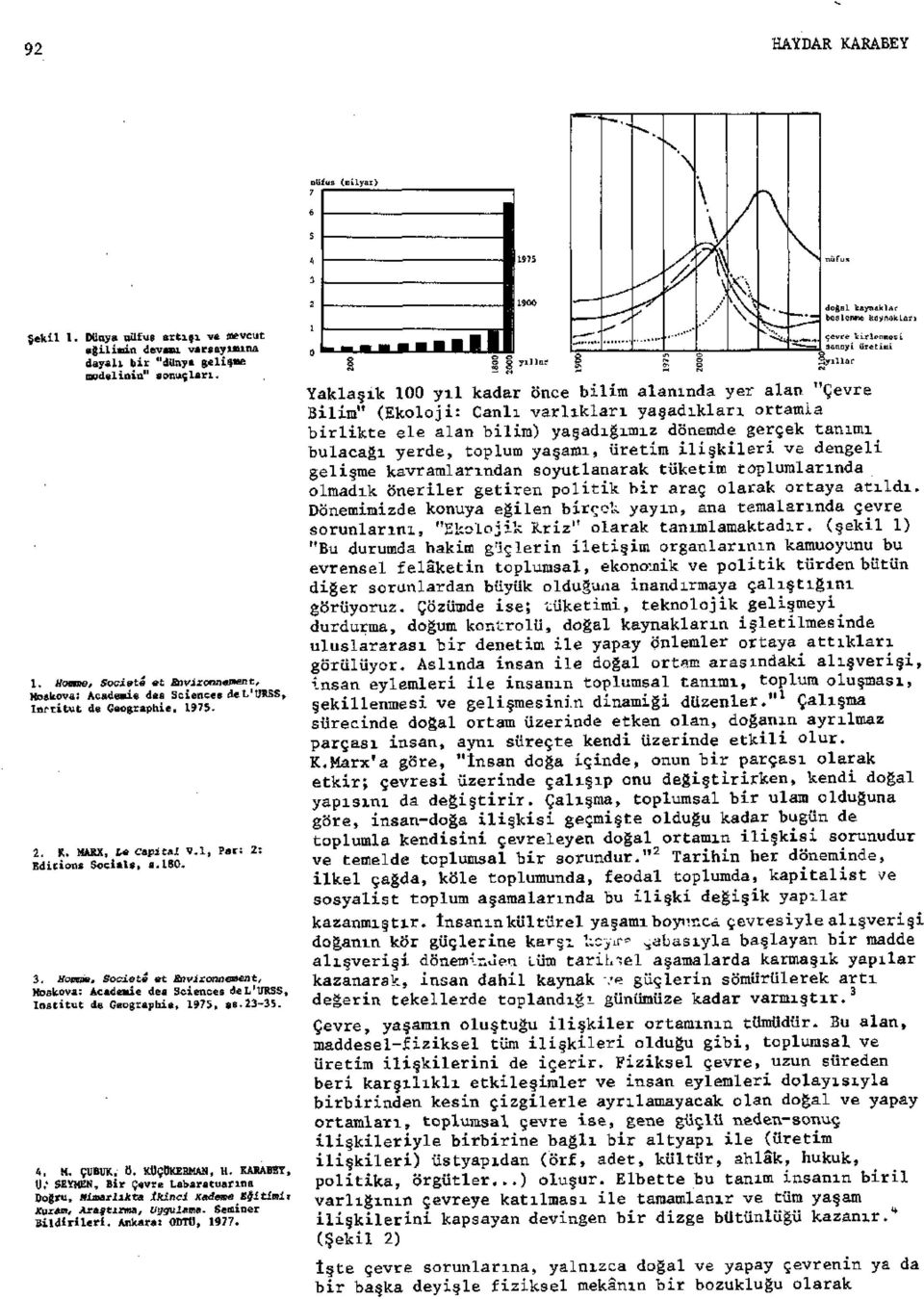 Homme, Societe et Environnement, Moskova: Academie des Sciences del'urss, Institut de Geographie, 1975, ss.23-35. 4. M. ÇUBUK, ö. KtlÇUKERMAN, H.