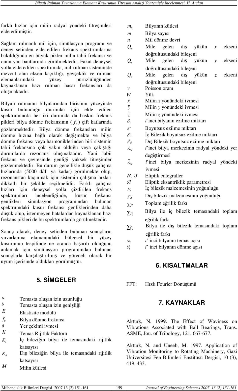 Fakat eeysel yolla ele ele spektrua, l-rula sstee evcut ola ekse kaçıklığı, gevşeklk ve rula elealarıak yüzey pürüzlülüğüe kayaklaa azı rula hasar frekasları a oluşaktaır.