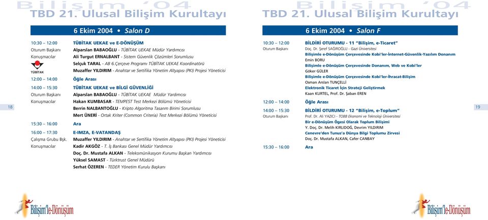 Çerçeve Program TÜB TAK UEKAE Koordinatörü Muzaffer YILDIRIM - Anahtar ve Sertifika Yönetim Altyap s (PKI) Projesi Yöneticisi Doç. Dr.