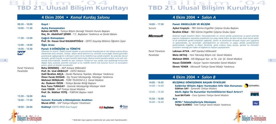 Hasan Ünal NALBANTO LU - ODTÜ Sosyoloji Bölümü Ö retim Üyesi 14:00 15:30 Panel: E-DÖNÜfiÜM ve TÜRK YE Ülkemizin en önemli hedefi küresel rekabet ve yeni ekonomi koflullar nda en ileri düzeye