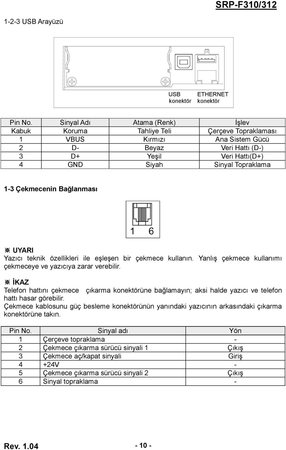 Çekmecenin Bağlanması UYARI Yazıcı teknik özellikleri ile eşleşen bir çekmece kullanın. Yanlış çekmece kullanımı çekmeceye ve yazıcıya zarar verebilir.