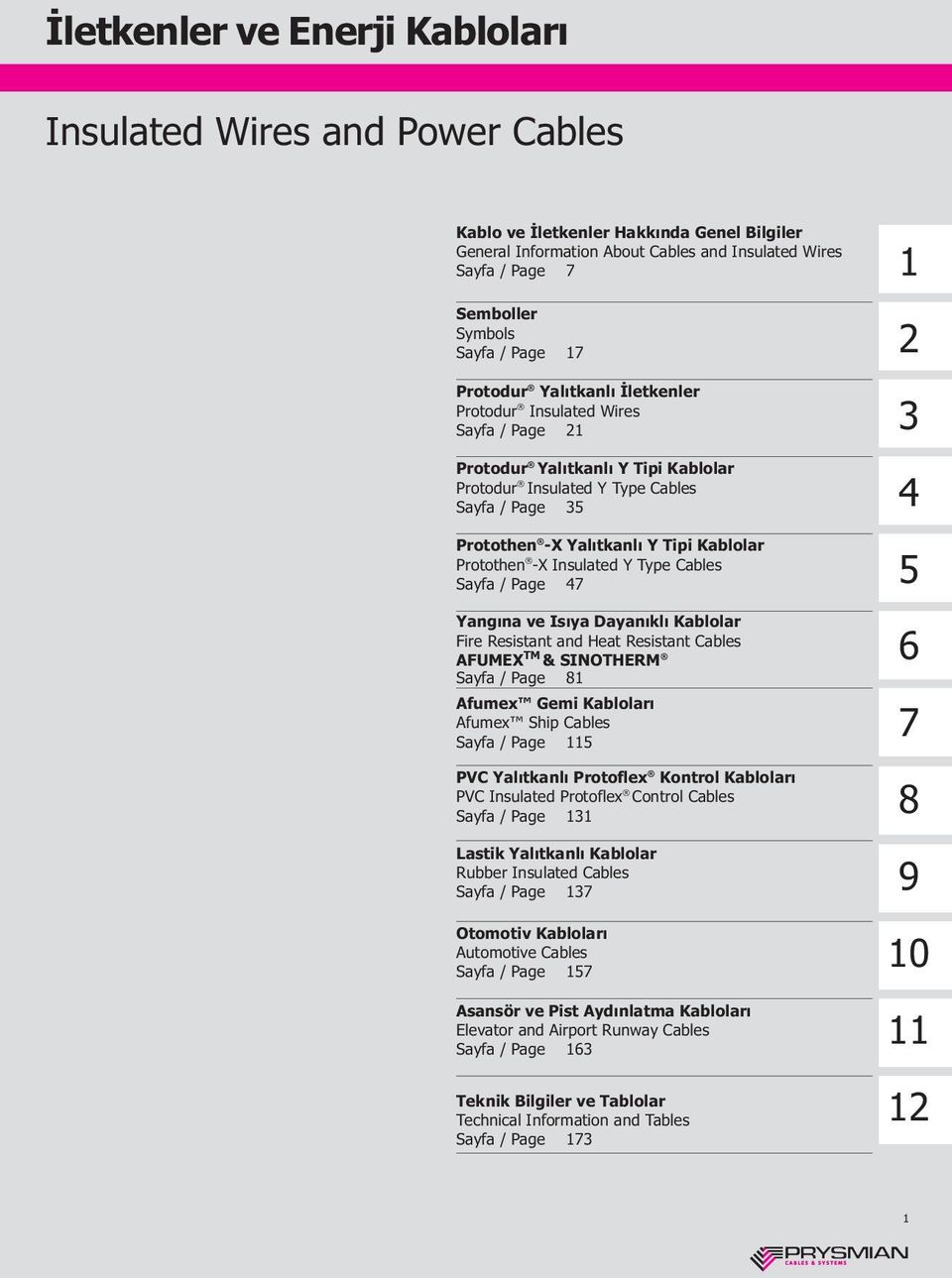 Kablolar Protothen X Insulated Y Type Cables Sayfa / Page 47 Yangýna ve Isýya Dayanýklý Kablolar Fire Resistant and Heat Resistant Cables AFUMEX TM & SINOTHERM Sayfa / Page 81 Afumex Gemi Kablolarý